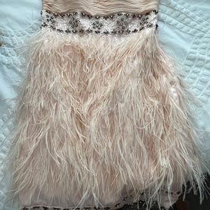 Sue Wong Blush Beaded Feather Dress